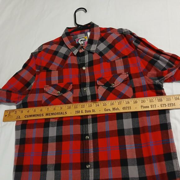MAMBO Men's MED Red Plaid Flannel Shirt 100% Cotton Lightweight Fabulous Quality - Picture 9 of 12